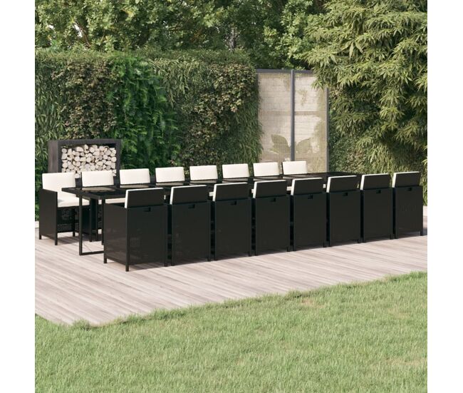 Set de comedor jardín 17 pzas con cojines ratán sintético negro vidaxl