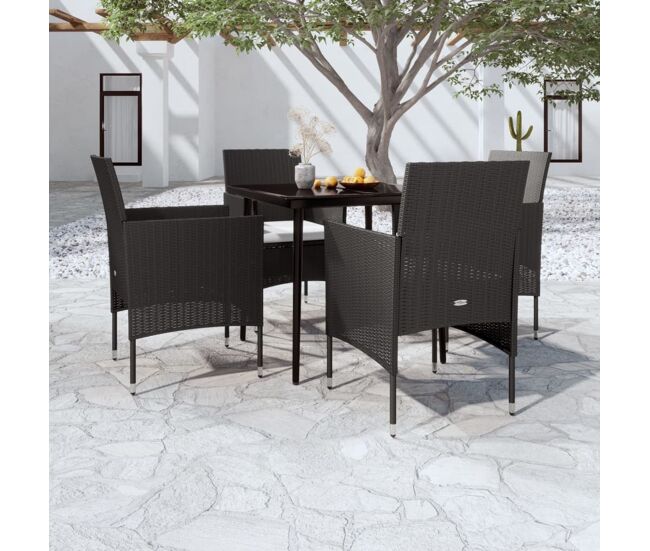 Juego de comedor de jardín 5 piezas con cojines negro vidaxl