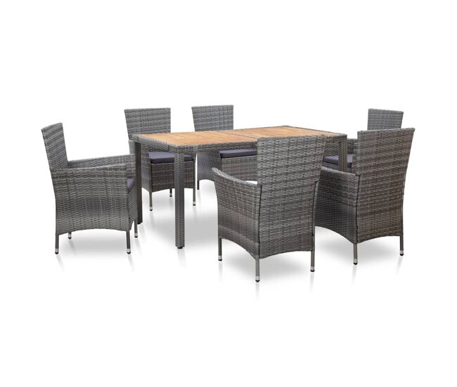 Set de comedor de jardín 7 pzas y cojines ratán sintético gris vidaxl