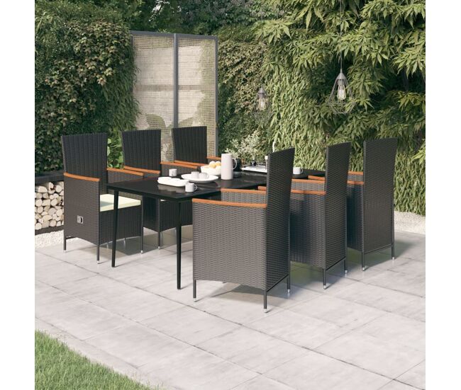 Juego de comedor de jardín 7 piezas con cojines negro vidaxl
