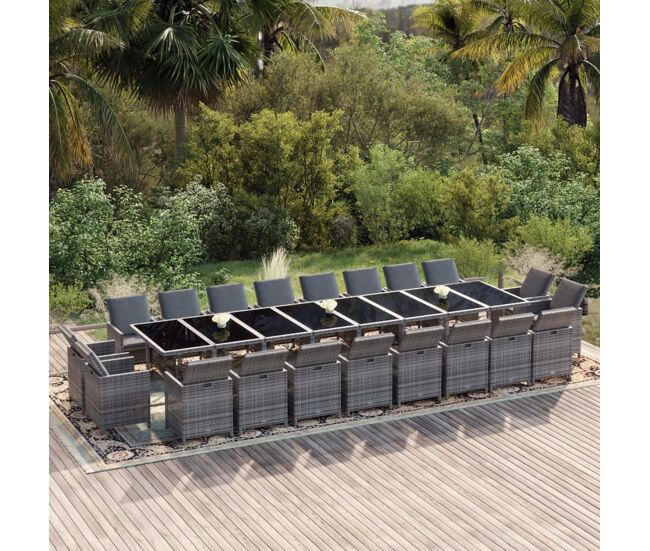 Set de comedor jardín 21 pzas con cojines ratán sintético gris vidaxl