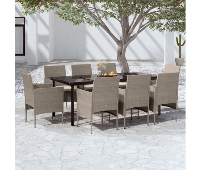 Juego de comedor para jardín 9 piezas con cojines beige y negro vidaxl