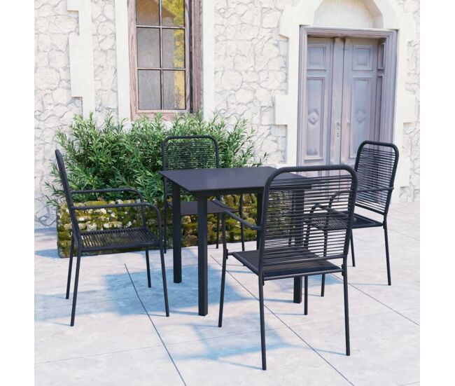 Set de comedor de jardín de 5 piezas vidrio y acero negro vidaxl