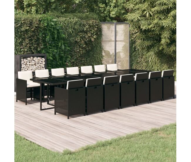 Set comedor de jardín 15 pzas con cojines ratán sintético negro vidaxl