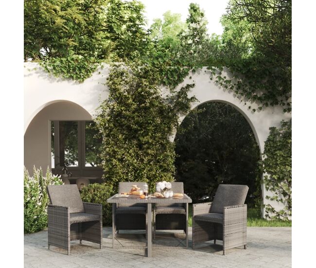 Juego muebles jardín 5 pzas con cojines ratán sintético gris vidaxl