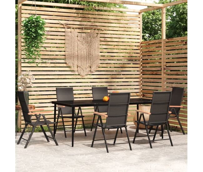 Juego de comedor para jardín 7 piezas negro vidaxl
