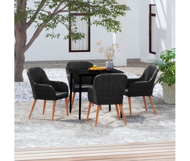 Juego de comedor de jardín 5 piezas con cojines negro vidaxl