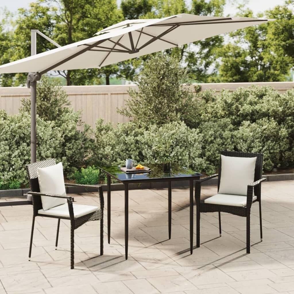 Set comedor de jardín 3 pzas con cojines ratán sintético negro vidaxl