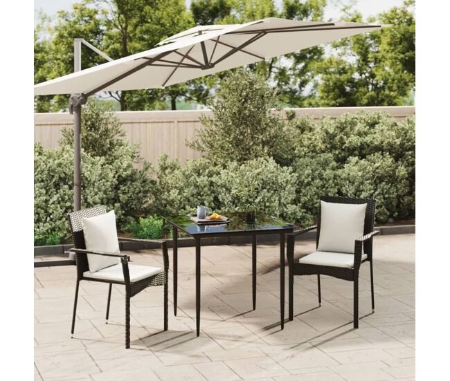 Set comedor de jardín 3 pzas con cojines ratán sintético negro vidaxl
