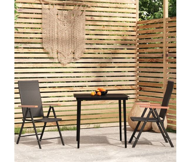 Juego de comedor de jardín 3 piezas negro vidaxl