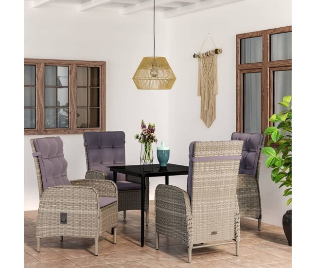 Juego de comedor para jardín 5 piezas con cojines gris y negro vidaxl