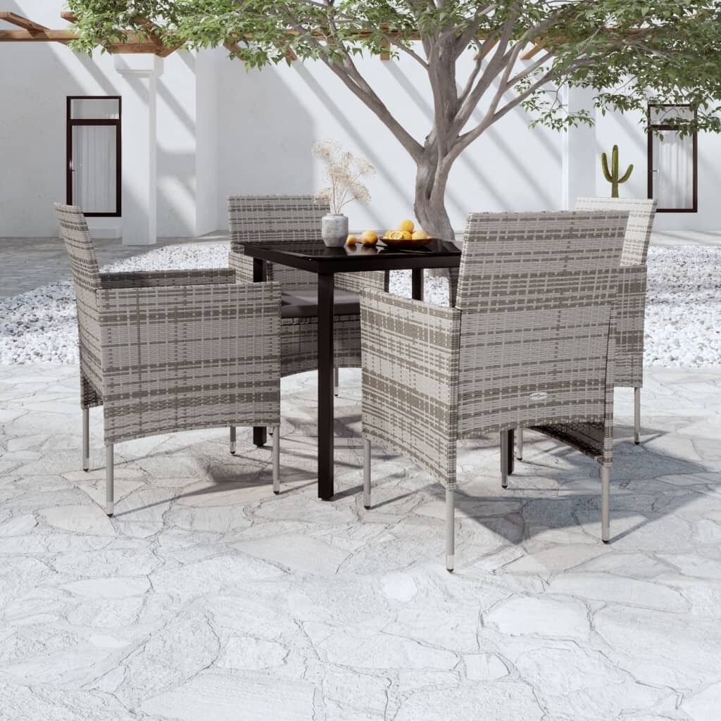 Juego de comedor de jardín 5 piezas con cojines negro Gris