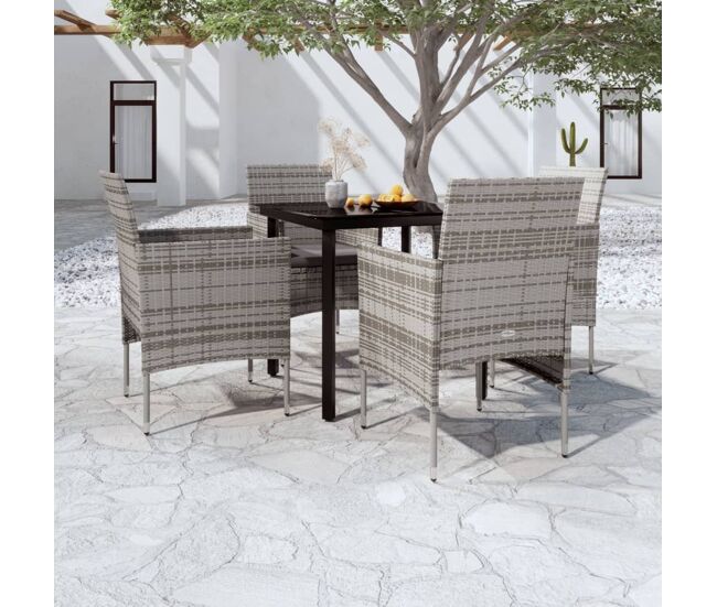 Juego de comedor para jardín 5 piezas con cojines gris y negro vidaxl
