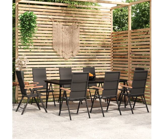 Juego de comedor para jardín 9 piezas negro vidaxl