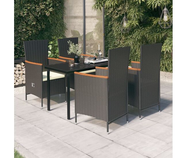 Juego de comedor de jardín 5 piezas con cojines negro vidaxl