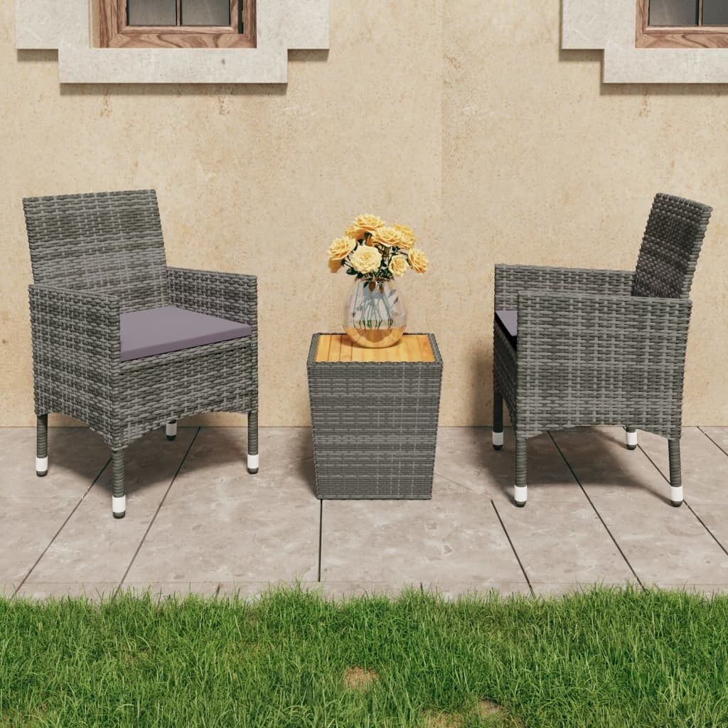 Muebles de jardín 3 pzas ratán sintético madera acacia gris vidaxl