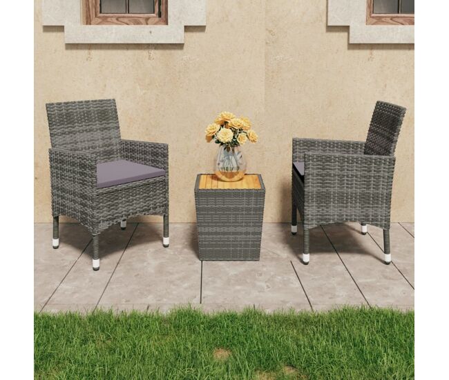 Muebles de jardín 3 pzas ratán sintético madera acacia gris vidaxl