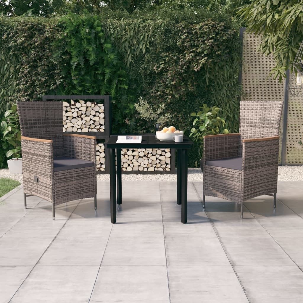 Juego de comedor para jardín de 3 piezas y cojines gris vidaxl