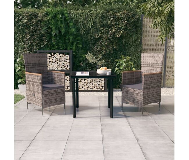 Juego de comedor para jardín de 3 piezas y cojines gris vidaxl