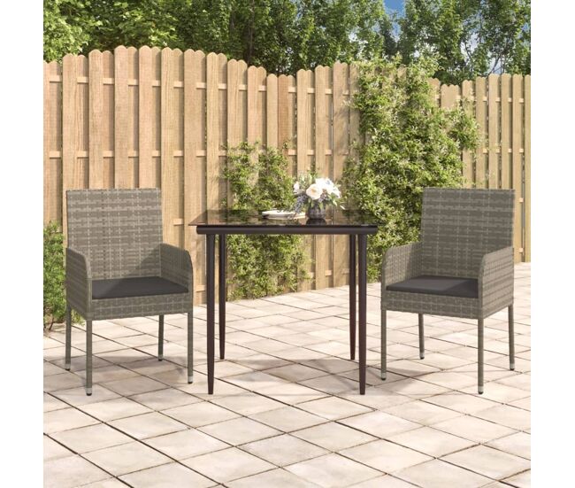 Set comedor jardín 3 pzas y cojines ratán sintético negro gris vidaxl