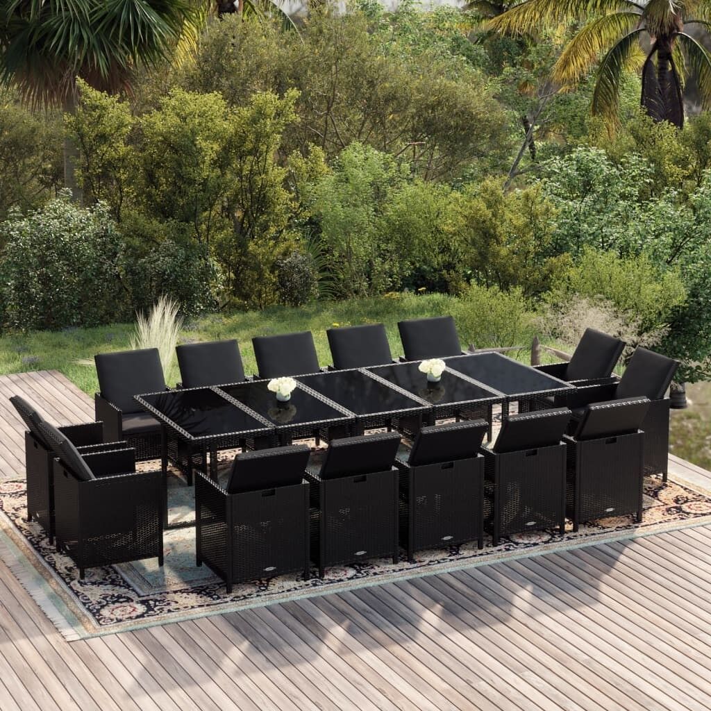 Set comedor de jardín 15 pzas con cojines ratán sintético negro vidaxl