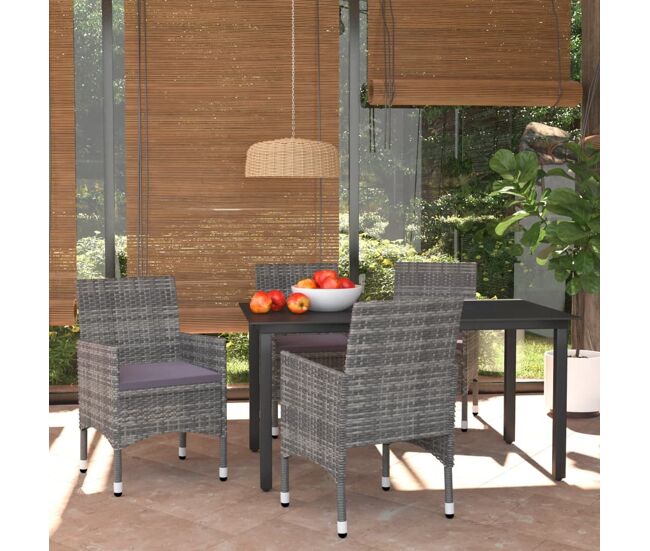 Juego muebles jardín 5 pzas con cojines ratán sintético gris vidaxl