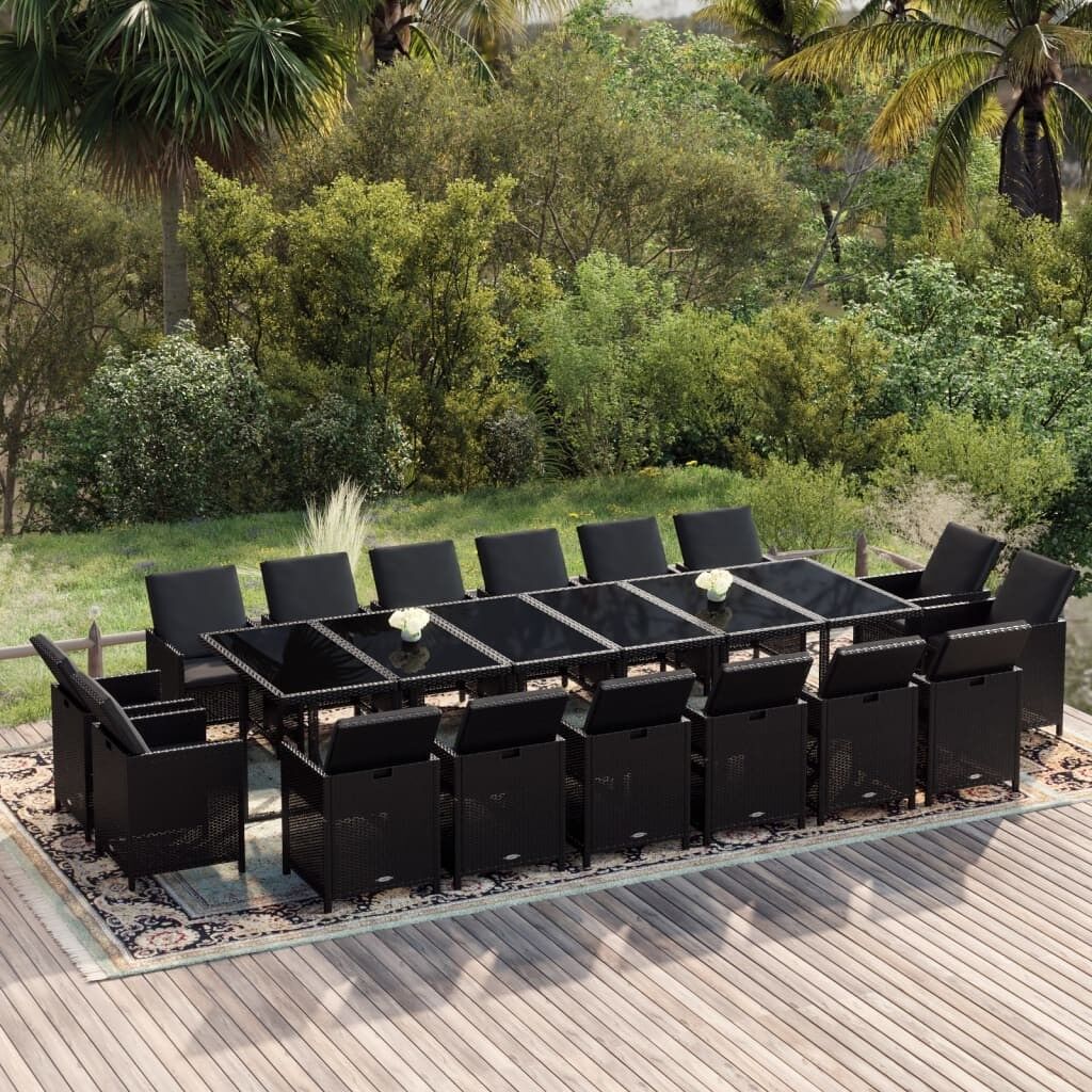Set comedor de jardín 17 pzas con cojines ratán sintético negro vidaxl