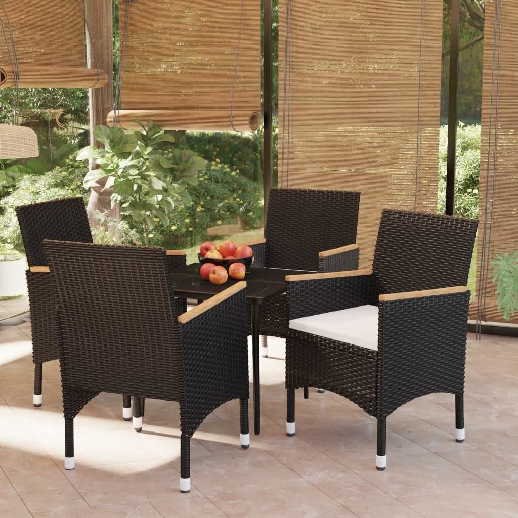 Juego de comedor para jardín de 5 piezas con cojines negro vidaxl
