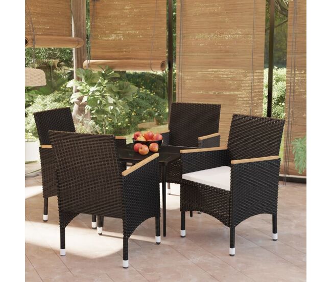 Juego de comedor para jardín de 5 piezas con cojines negro vidaxl