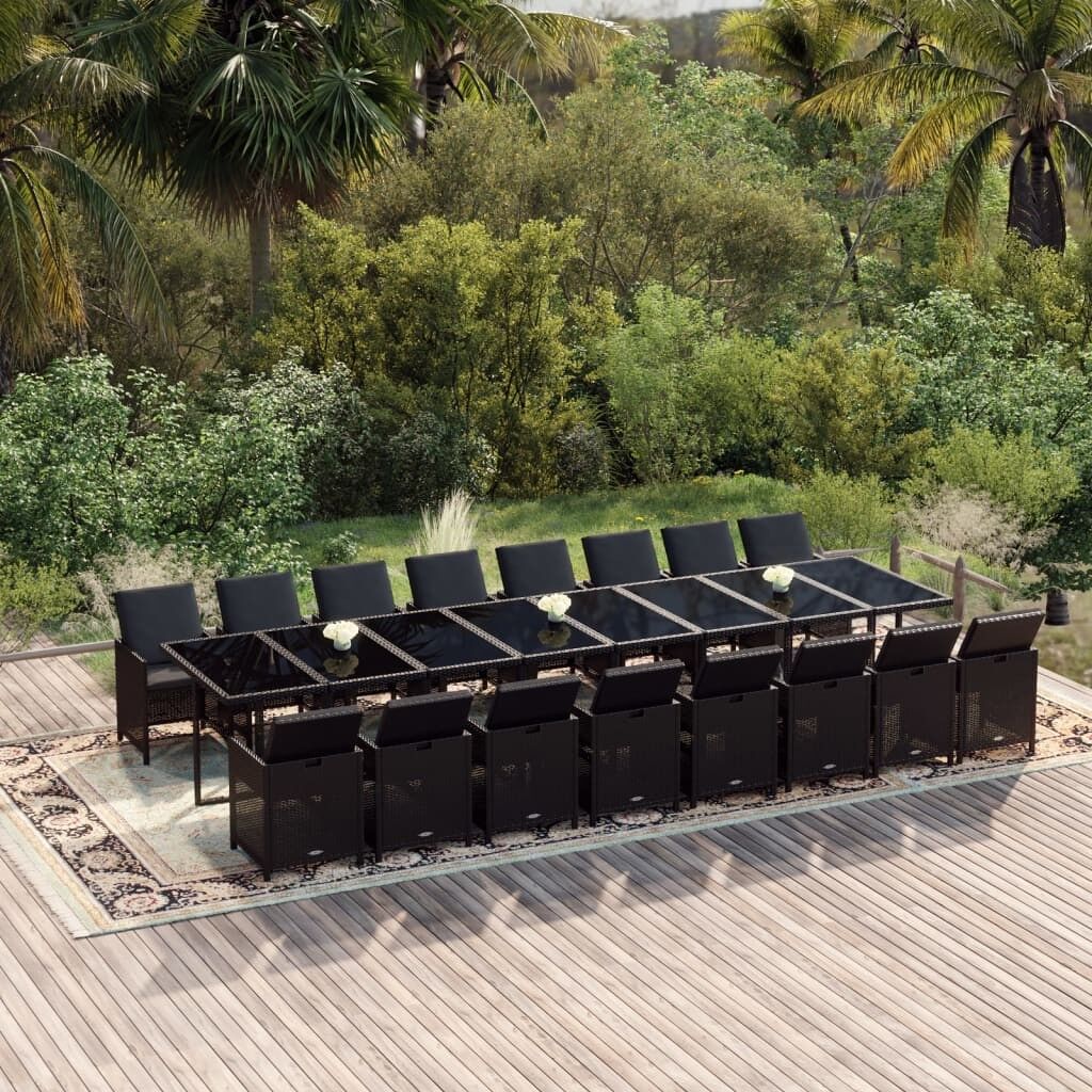 Set de comedor jardín 17 pzas con cojines ratán sintético negro vidaxl