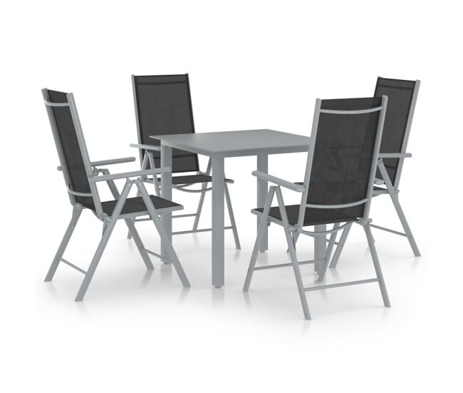 Set de comedor para jardín 5 piezas aluminio plata y negro vidaxl