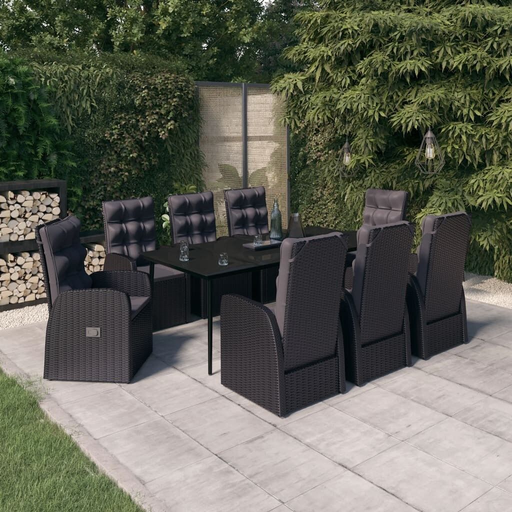 Juego de comedor para jardín 9 piezas con cojines negro vidaxl