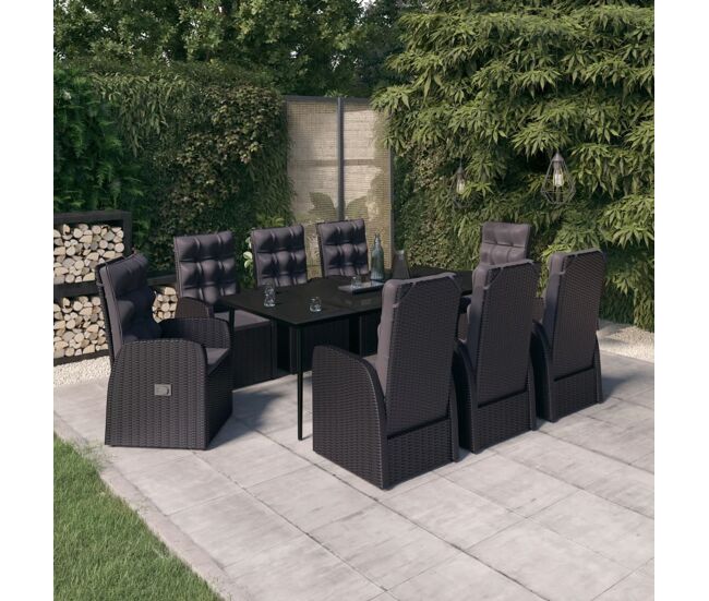 Juego de comedor para jardín 9 piezas con cojines negro vidaxl
