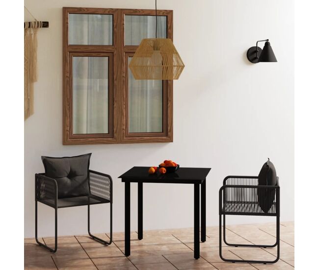 Juego de comedor para jardín 3 piezas negro vidaxl