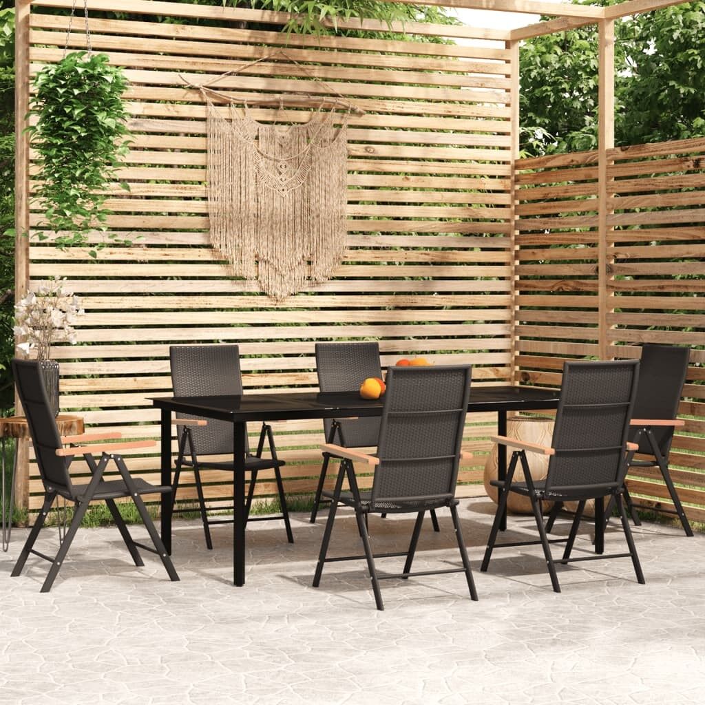 Juego de comedor para jardín 7 piezas negro vidaxl