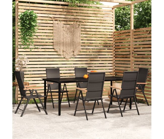 Juego de comedor para jardín 7 piezas negro vidaxl
