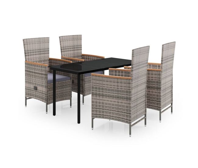 Juego de comedor para jardín de 5 piezas y cojines gris vidaxl