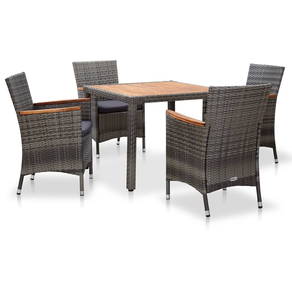 Set de comedor para jardín 5 pzas cojines ratán sintético gris vidaxl