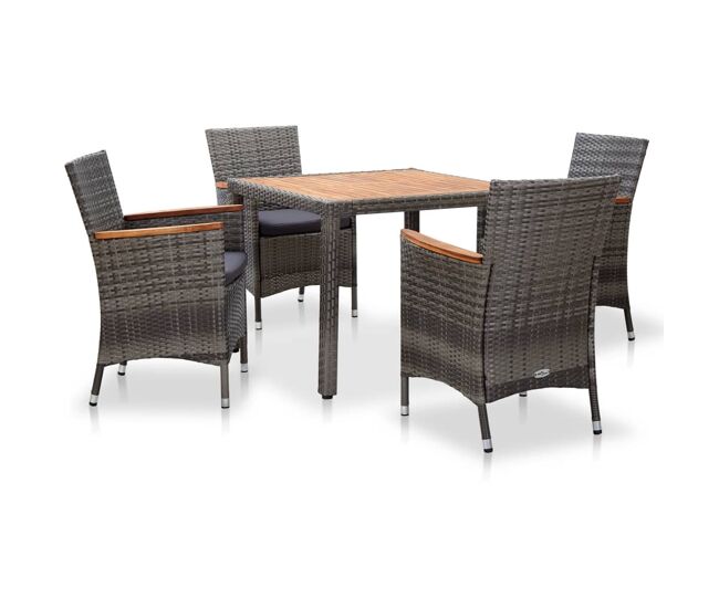 Set de comedor para jardín 5 pzas cojines ratán sintético gris vidaxl