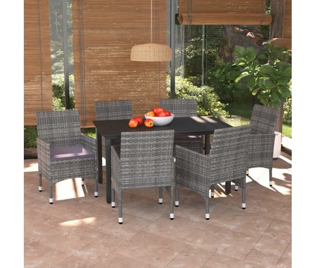 Juego muebles jardín 7 pzas con cojines ratán sintético gris vidaxl