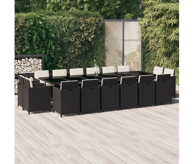 Set comedor de jardín 17 pzas con cojines ratán sintético negro vidaxl