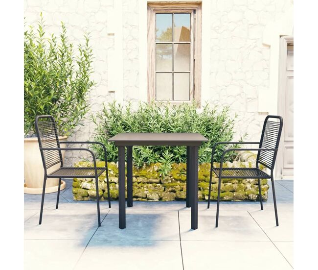 Set de comedor de jardín de 3 piezas vidrio y acero negro vidaxl