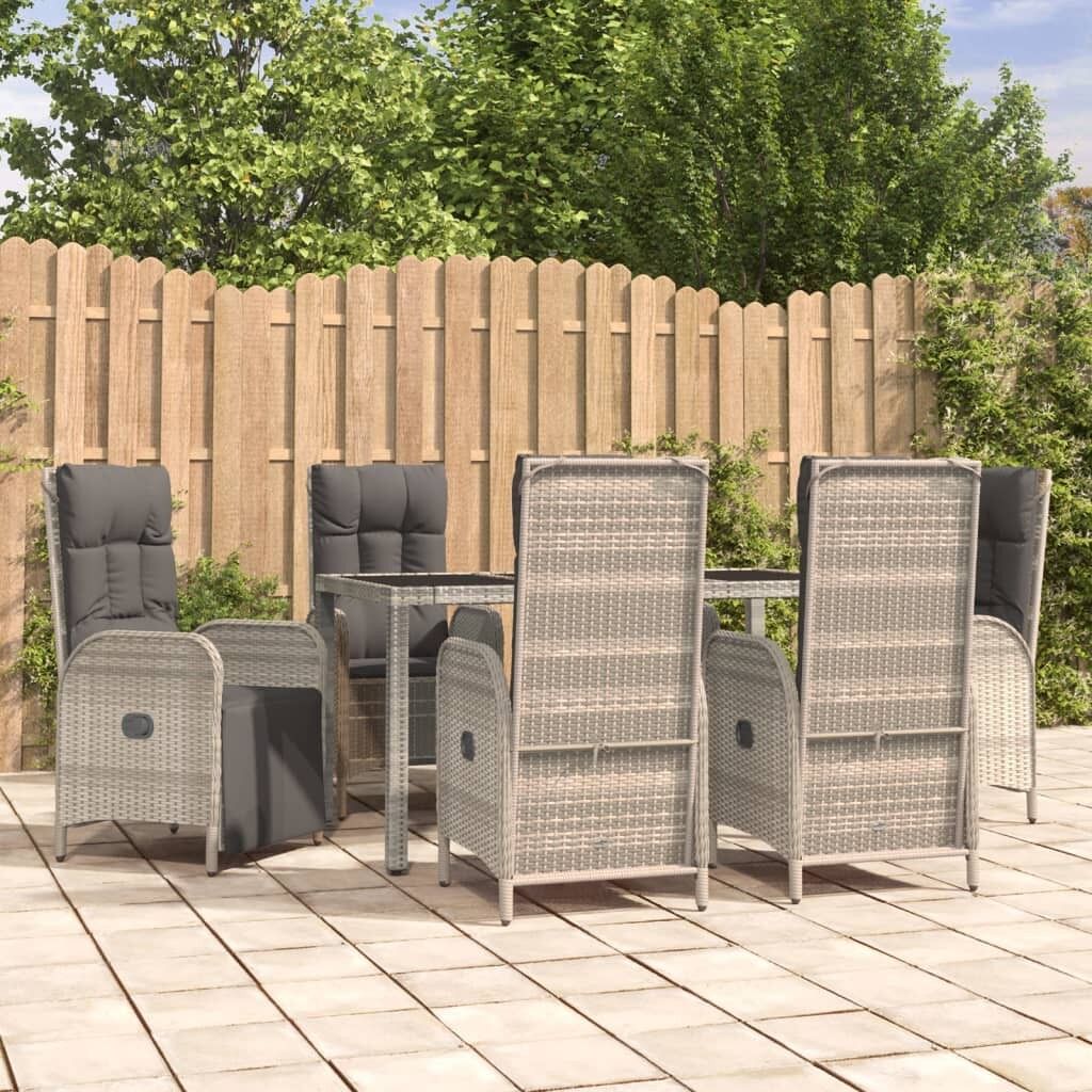 Set comedor jardín 7 pzas y cojines ratán sintético gris vidaxl