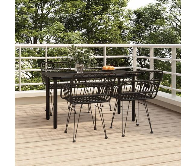 Juego de comedor de jardín 5 piezas ratán sintético negro vidaxl
