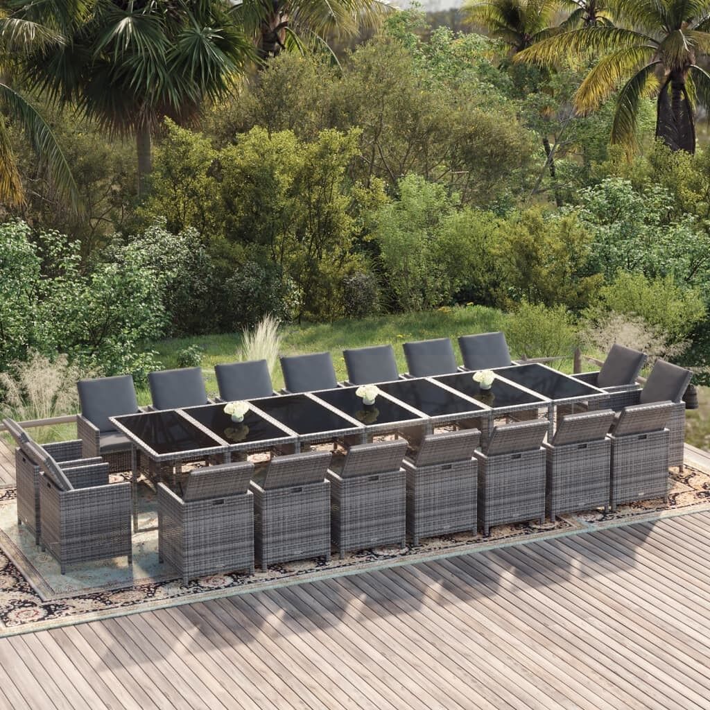 Set de comedor jardín 19 pzas con cojines ratán sintético gris vidaxl