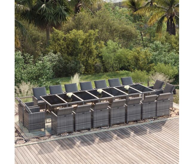 Set de comedor jardín 19 pzas con cojines ratán sintético gris vidaxl
