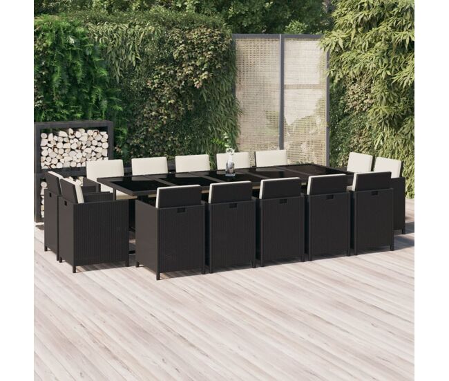 Set comedor de jardín 15 pzas con cojines ratán sintético negro vidaxl