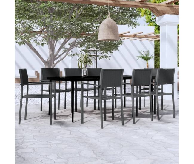 Juego de comedor para jardín 9 piezas negro vidaxl