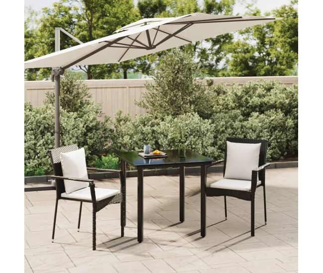 Set comedor de jardín 3 pzas con cojines ratán sintético negro vidaxl