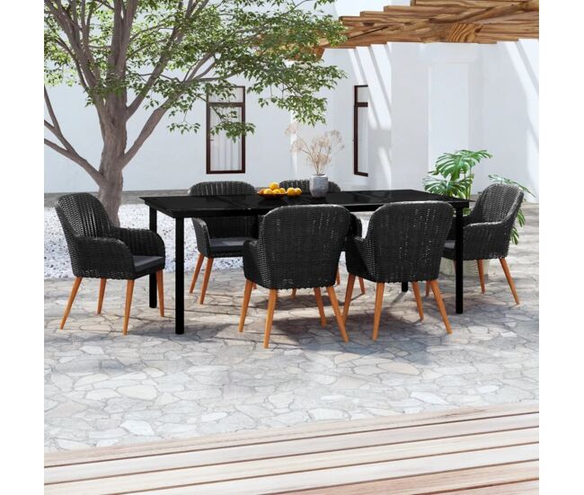 Juego de comedor de jardín 7 piezas con cojines negro vidaxl